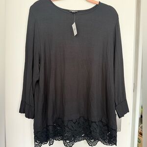 JJill Charcoal Lace Trim Women's Blouse